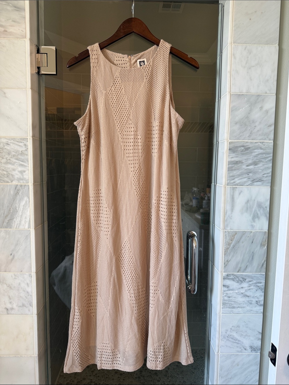 Anne Klein Sleeveless Beige Eyelet Midi Dress